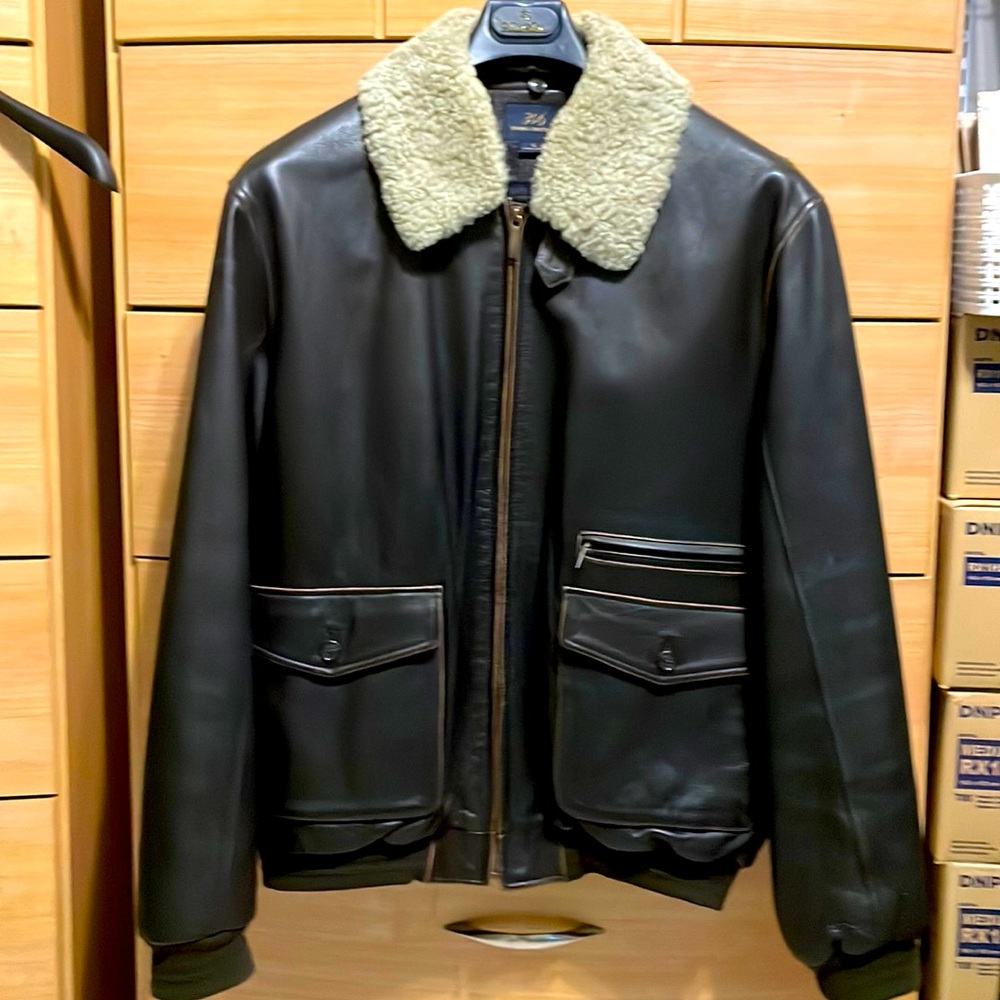 Brooks Brothers 346 Calf Skin Leather Flight Jacket With Removable Shearling